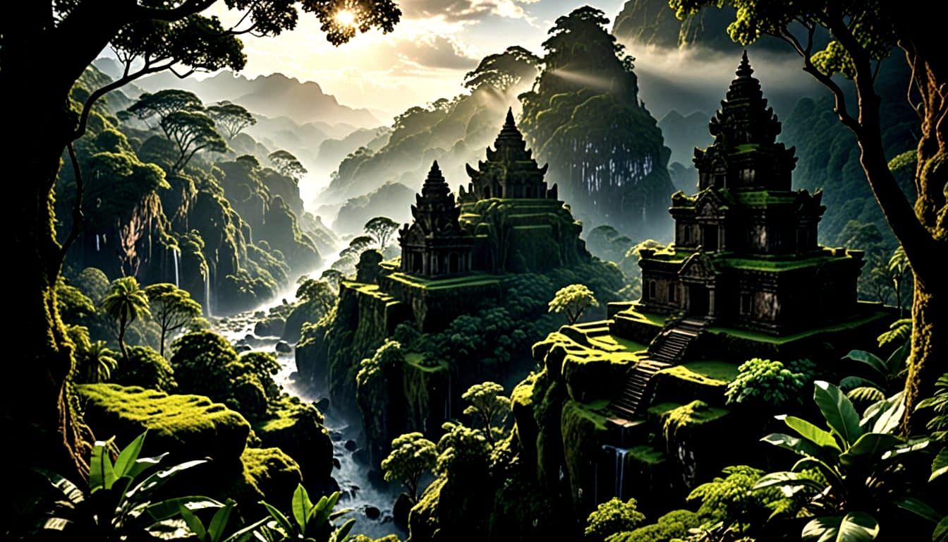 Ethereal Mist Over Lost Inka Cities in Oil Painting Style