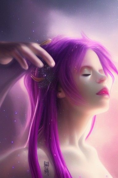Beautiful Elf with Purple Hair in Digital Art