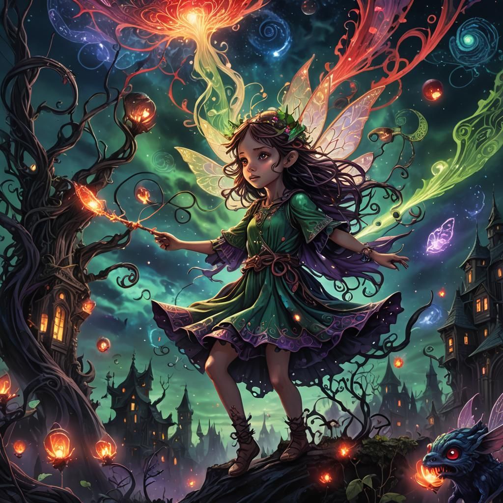 Eldritch Fairy Summons Magic: Dark Fantasy Digital Art