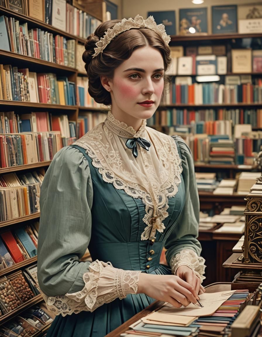 Victorian Woman's Joyful Visit to London Stationery Store