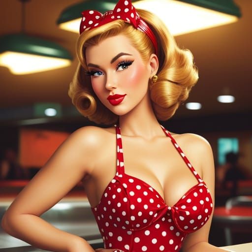 Vintage Pin-Up Beauty in a 1950s Diner