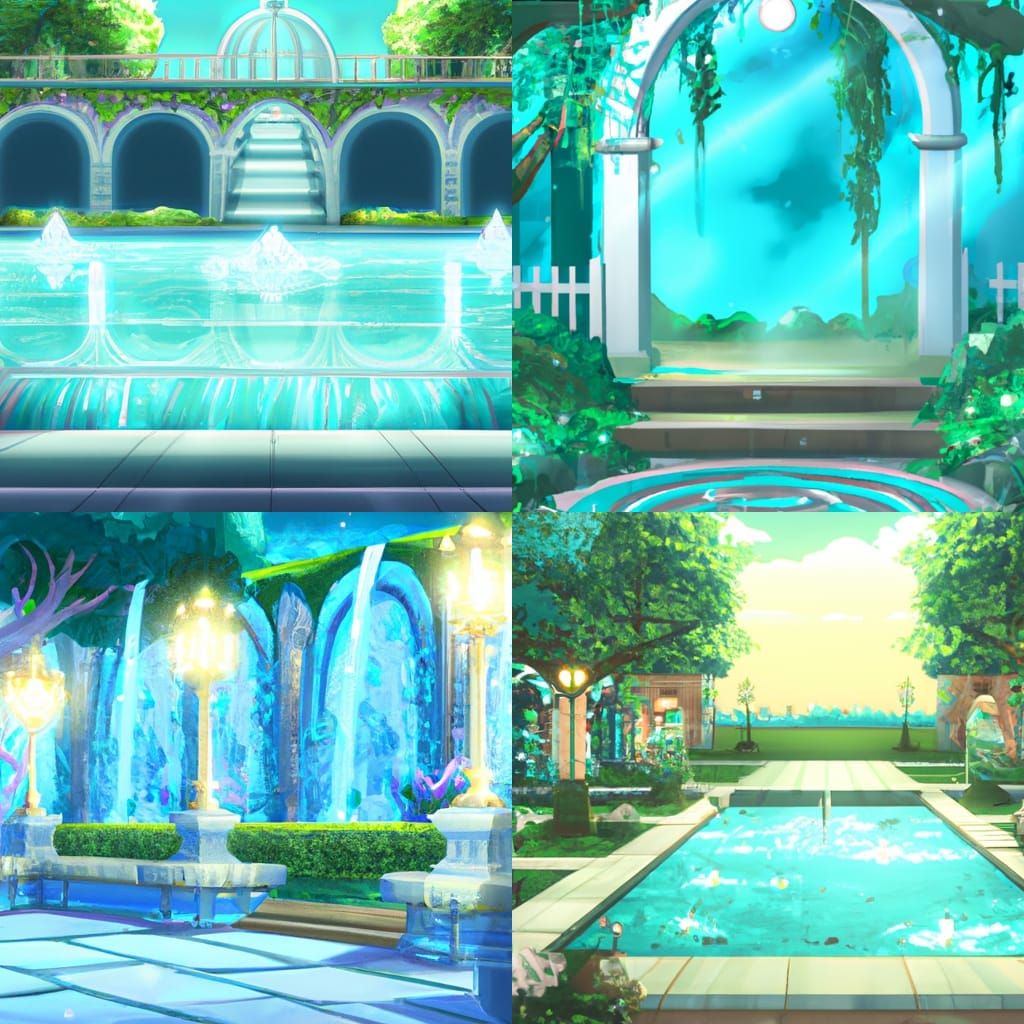 Palace Garden Fountain in Studio Ghibli Anime Style