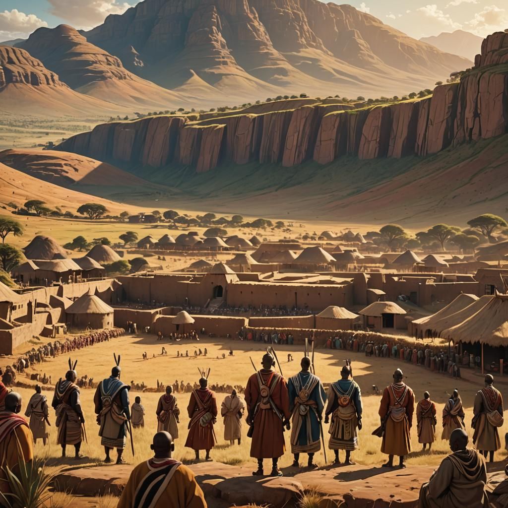 Basotho Tribe Gathering in Mountain Landscape
