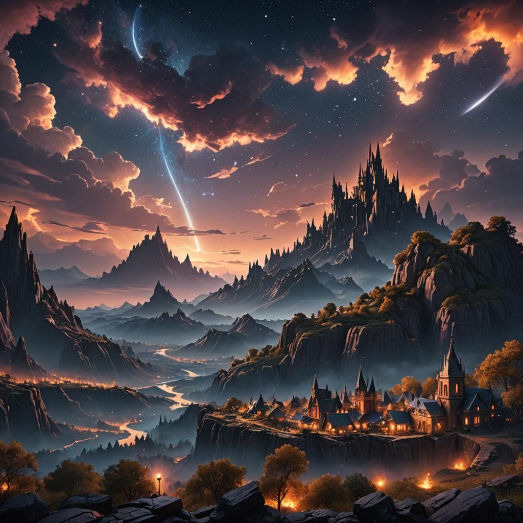 Detailed Night Sky Matte Painting in Deep Color