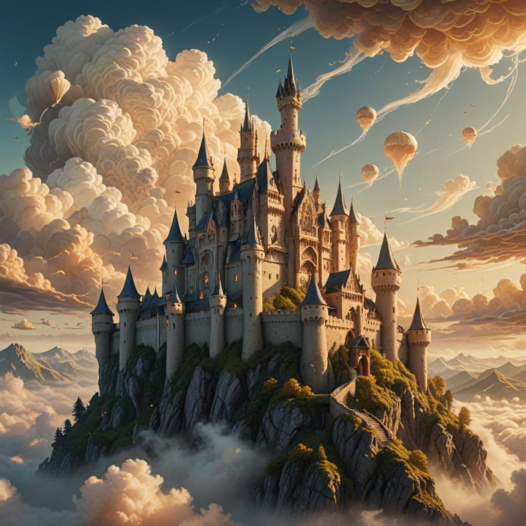 Floating Castle in Clouds Digital Matte Painting
