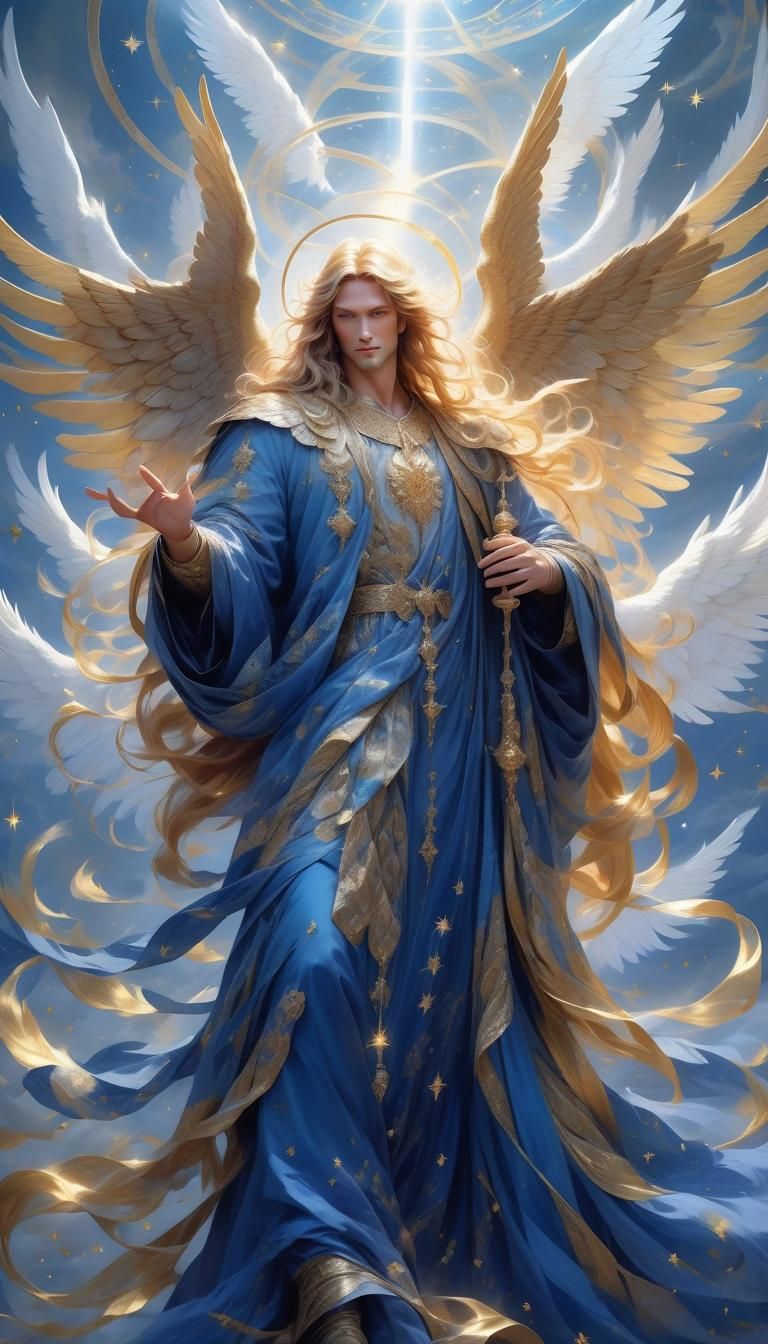 Male Angel in Gold, Ethereal Oil Painting