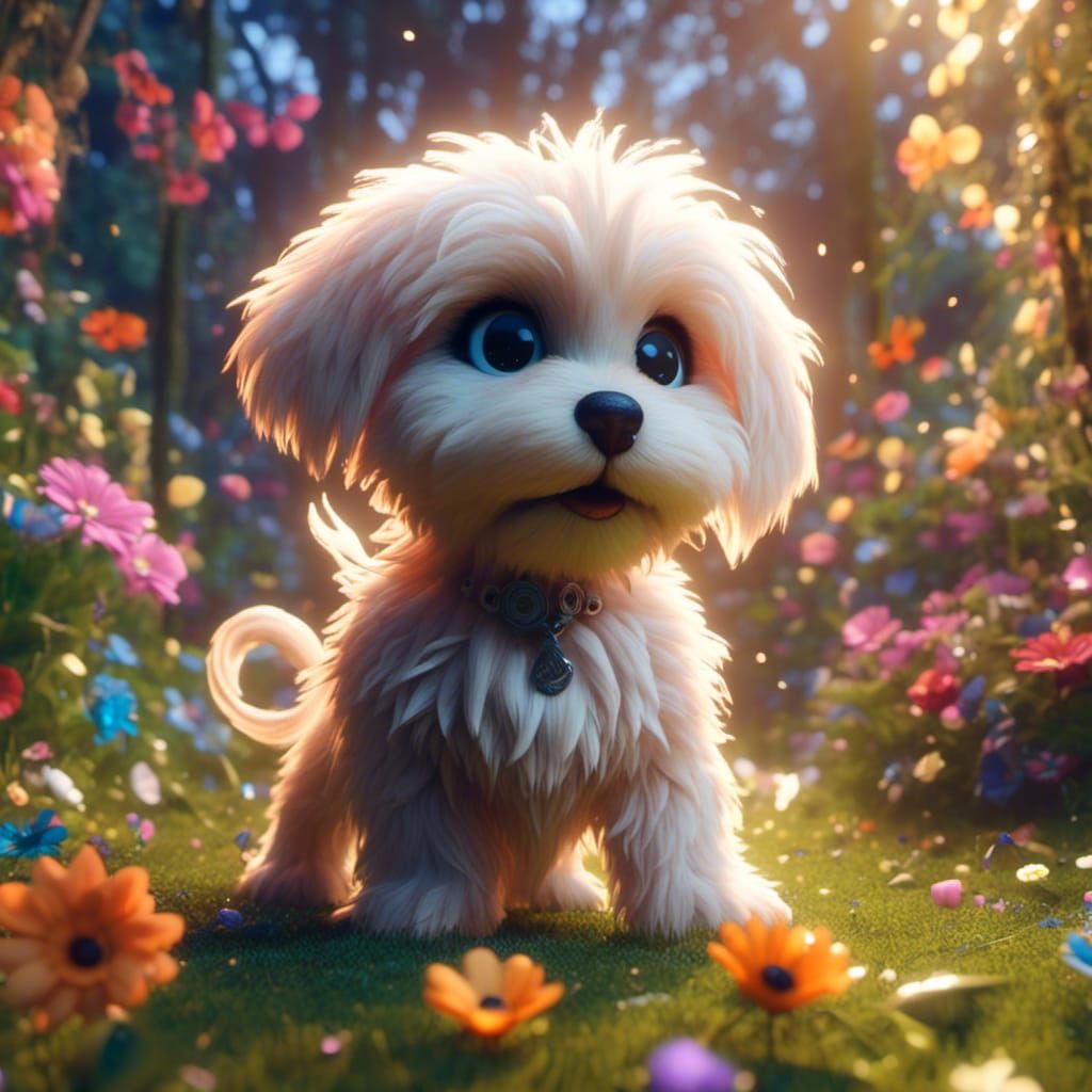 Puppy Plays in Yard: Detailed Fantasy Concept Art