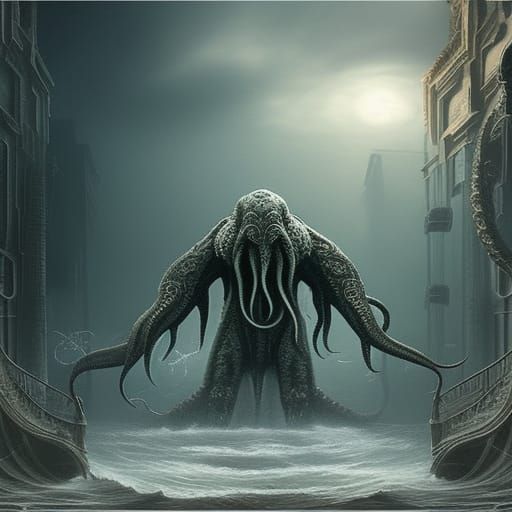 Hyperrealistic Cthulhu in Dramatic Digital Painting