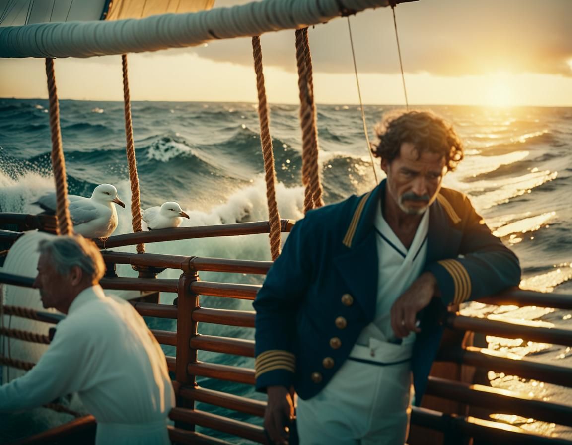 Sailor at Sunset: Vintage Nautical Cinematic Scene
