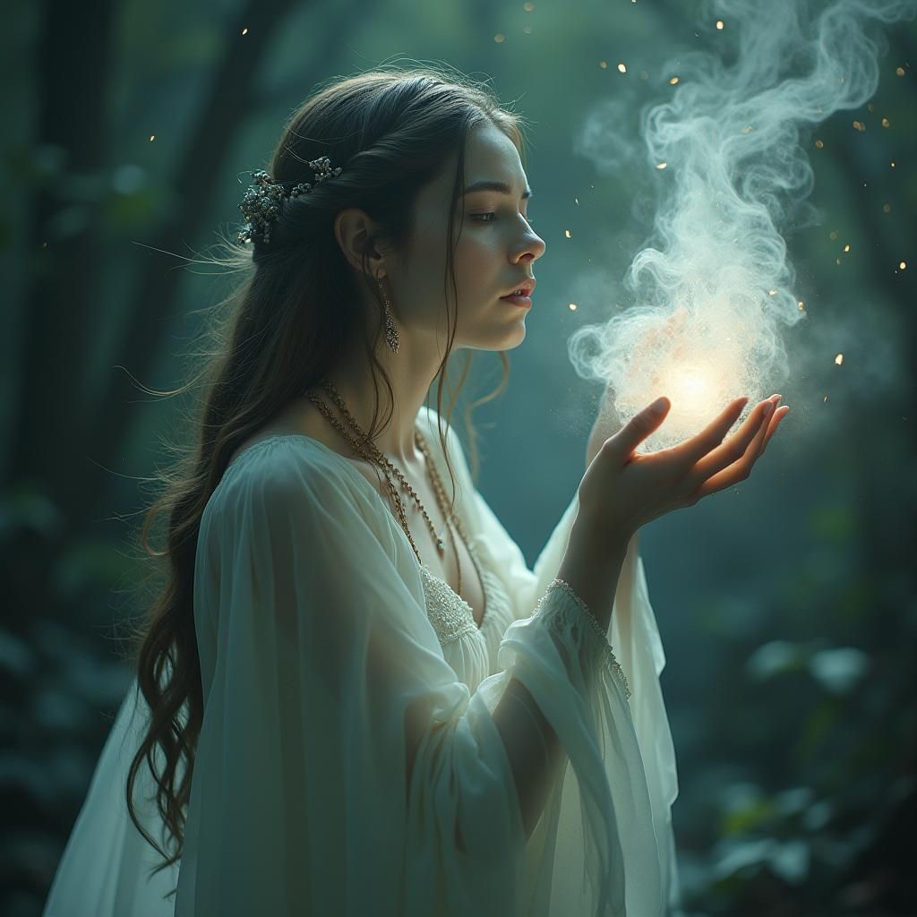 Enchanting White Witch in Witchcore Style