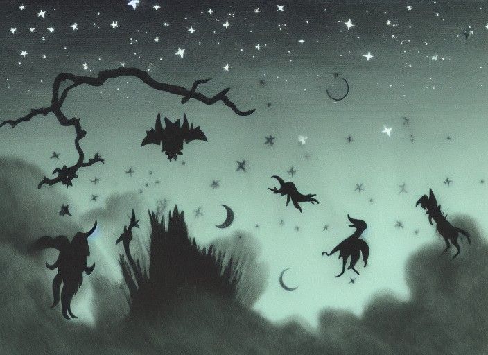 Creatures of the night descending into a void of twilight st...