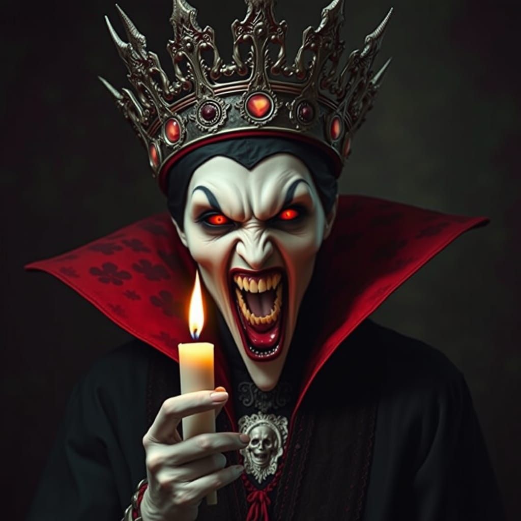 Macabre Vampire Queen Reigns in Dark, Haunting Majesty