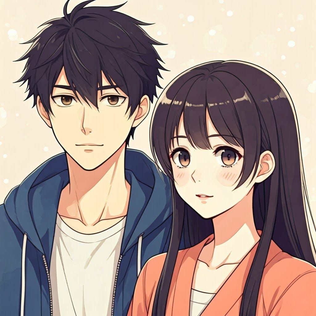 Anime-Inspired Japanese Couple in a Whimsical Setting