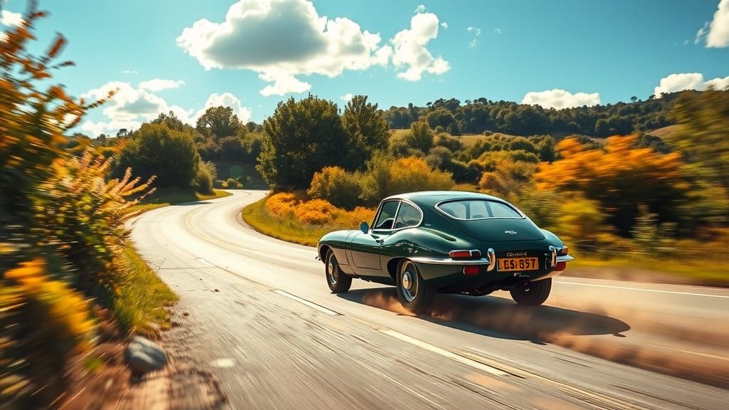 Jaguar E-Type Races Through Tuscan Countryside in HDR