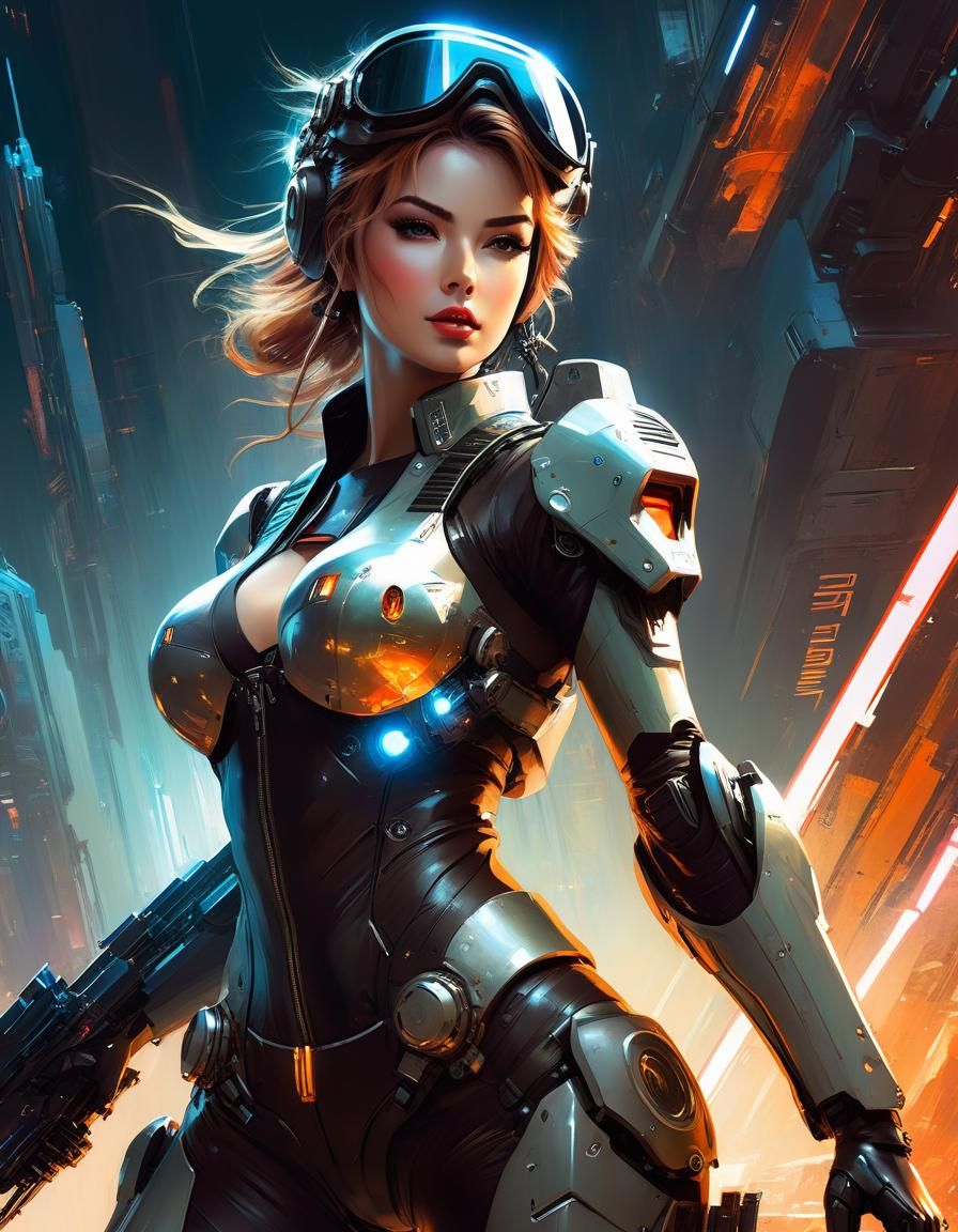 Attractive Female Mecha Pilot in Anime Style