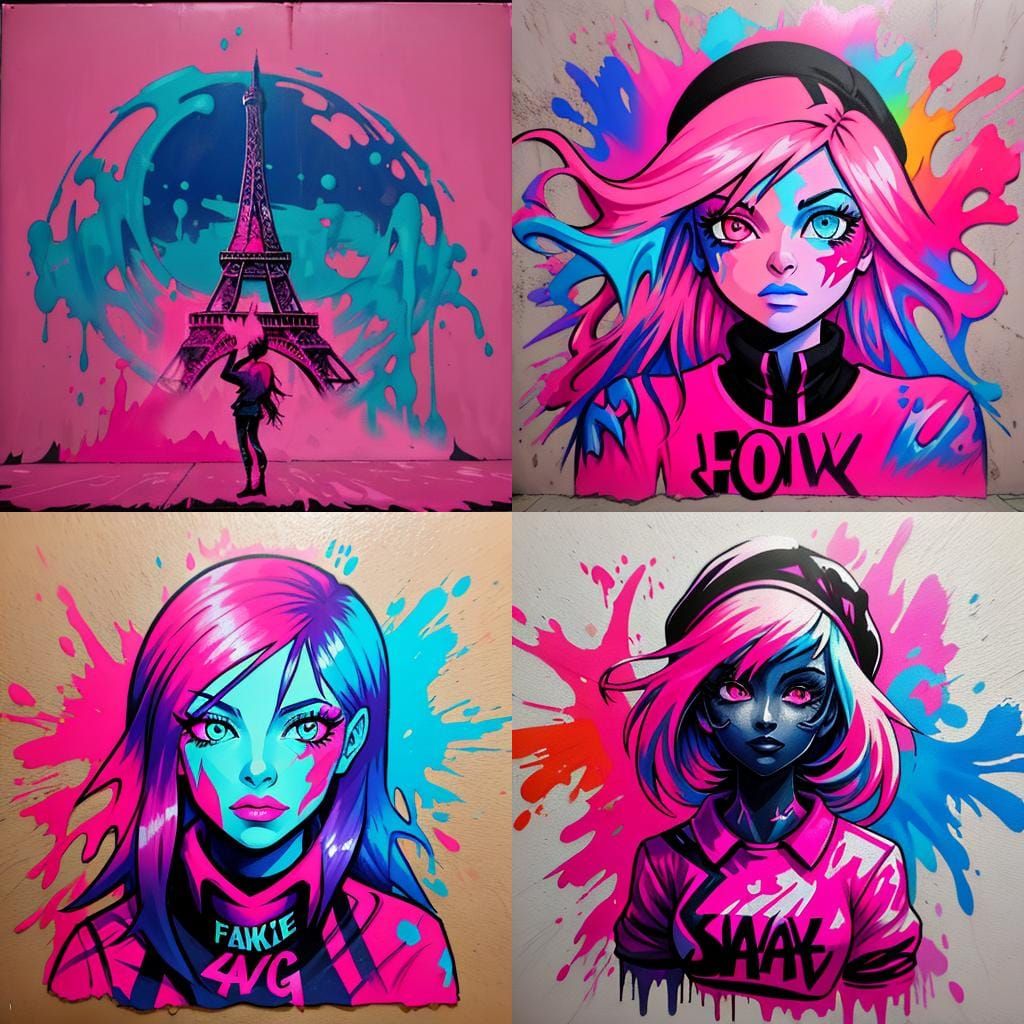 Eiffel Tower Graffiti Dreamscape in Street Art Style