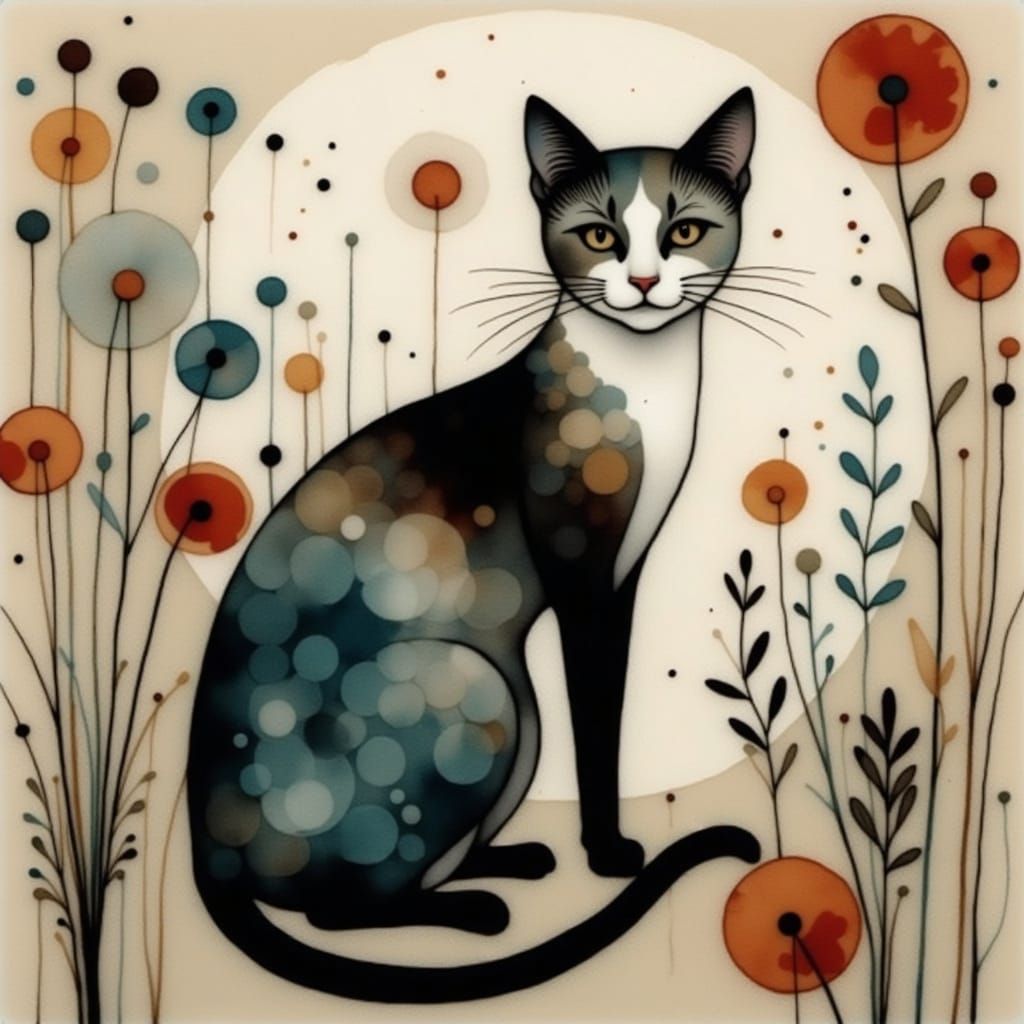 Whimsical Cat in Vintage Children's Book Style