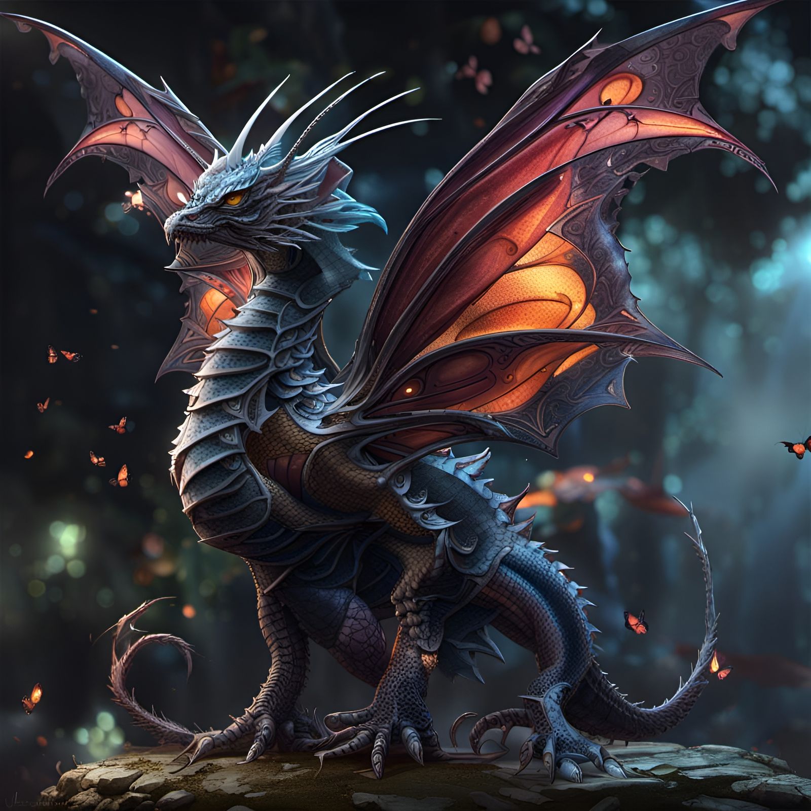 Dragon Butterfly Hybrid in Dark Fantasy Style