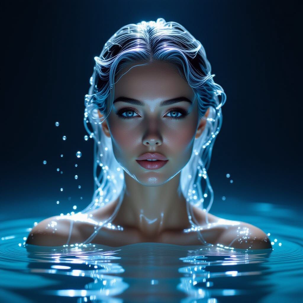 Beautiful Woman Made of Transparent Water