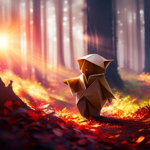 Ewok Hiding in Endor Forest: Origami Style