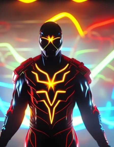 Cyberpunk Superhero Portrait in Red and Yellow Symbiote Suit