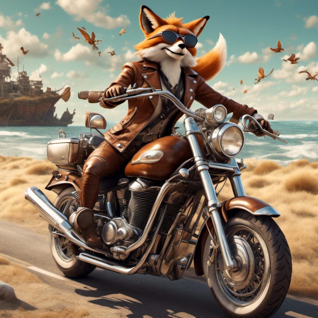 Anthro Fox Motorcycle Ride on Fantasy Highway