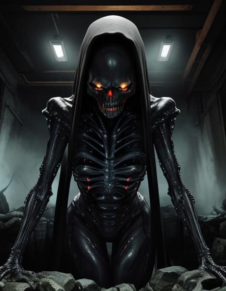 Macabre Alien Vessels Descending into Darkness