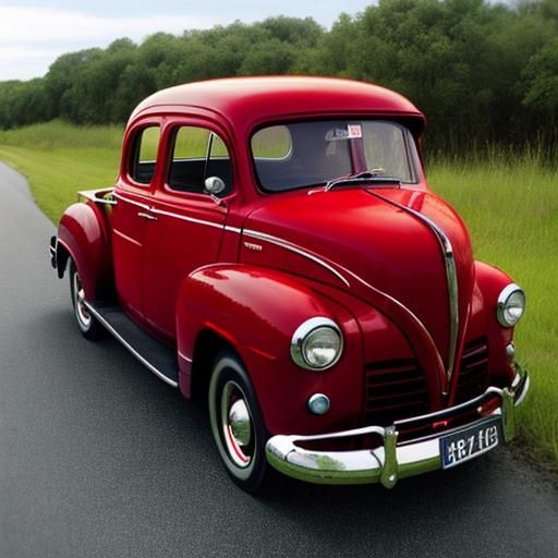 Vintage Red Car on Country Road