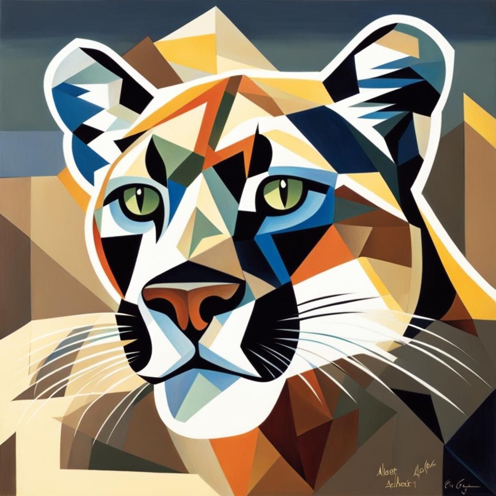Abstract Cubist Mountain Lion Art