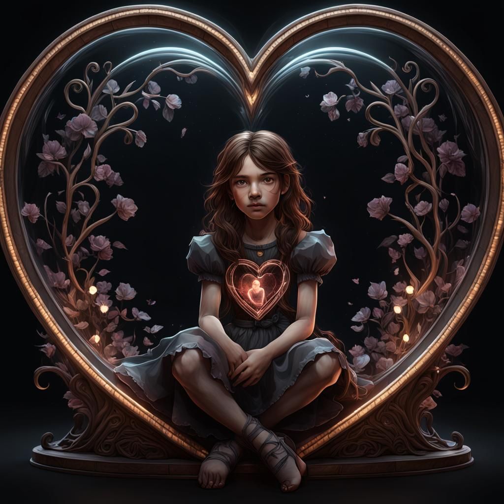 Girl in Transparent Heart: Dark Fantasy Art