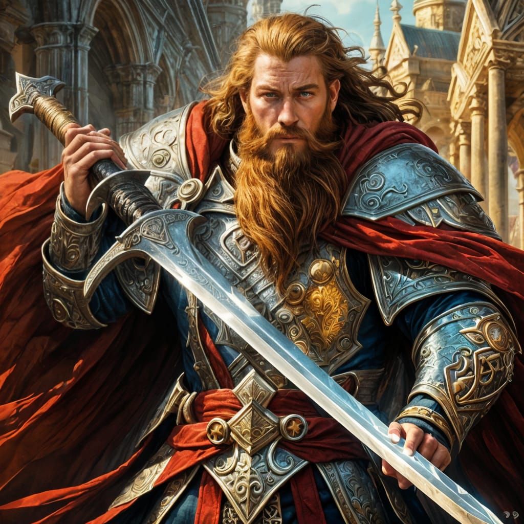 Paladin with Enchanted Sword in Dramatic Lighting