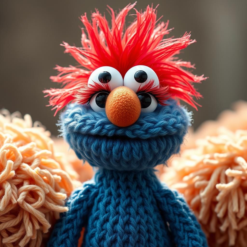 Cute Fluffy Muppet with Red Mohawk in Fantasy Art