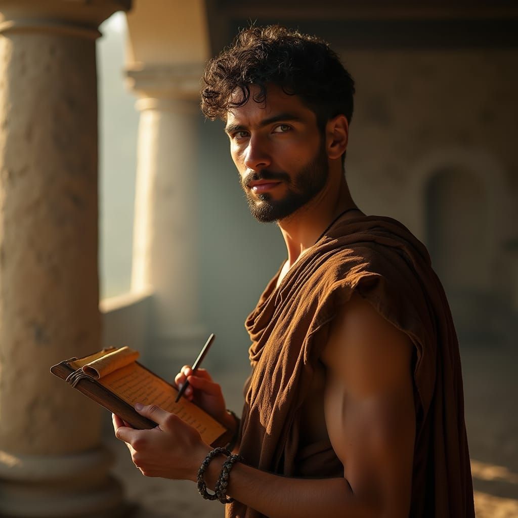 Roman Scribe in Ancient Villa: Cinematic Close-Up