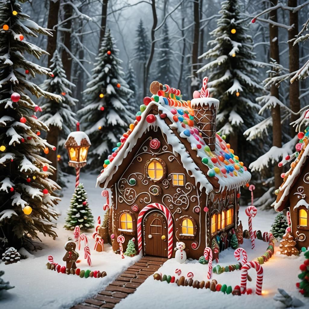 Enchanting Gingerbread House in Magical Forest Clearing