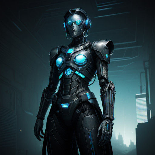 Biomechanical Space Maiden Rides into a Futuristic Night