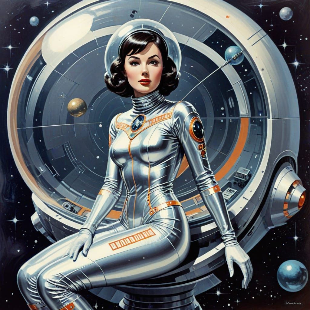 1950s Sci-Fi Brunette in Silver Space Suit