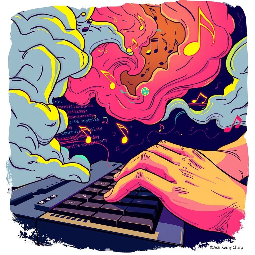 Vibrant Digital Symphony Typing in Neon Lights