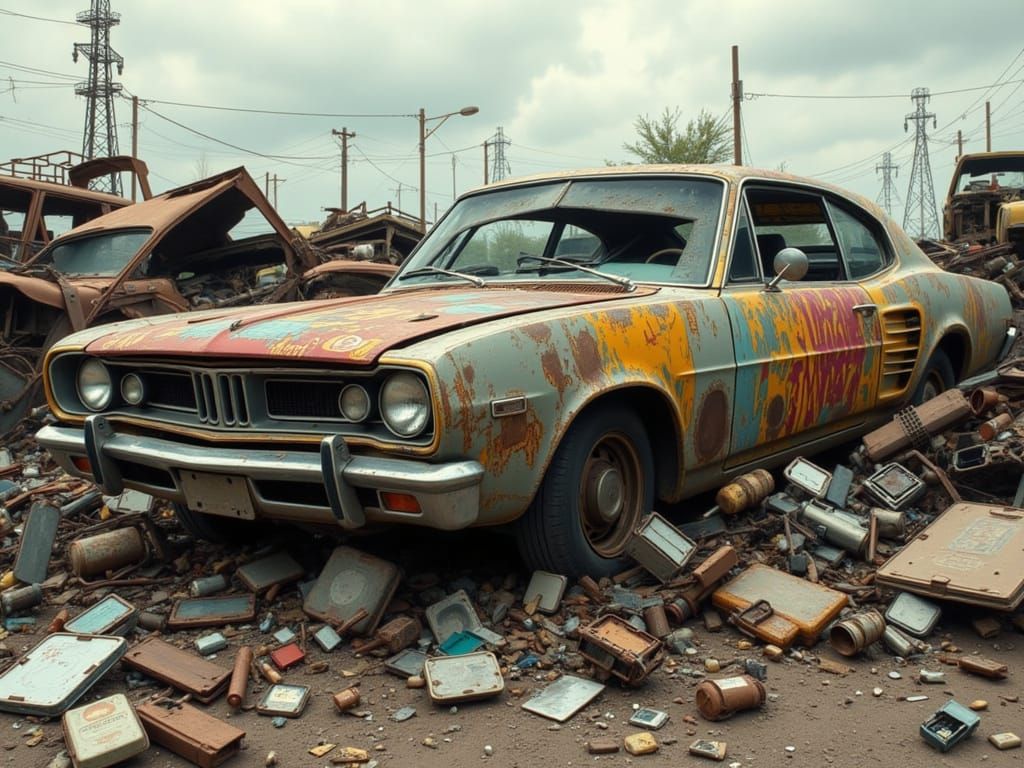 Futuristic Salvagecore Muscle Car Painting