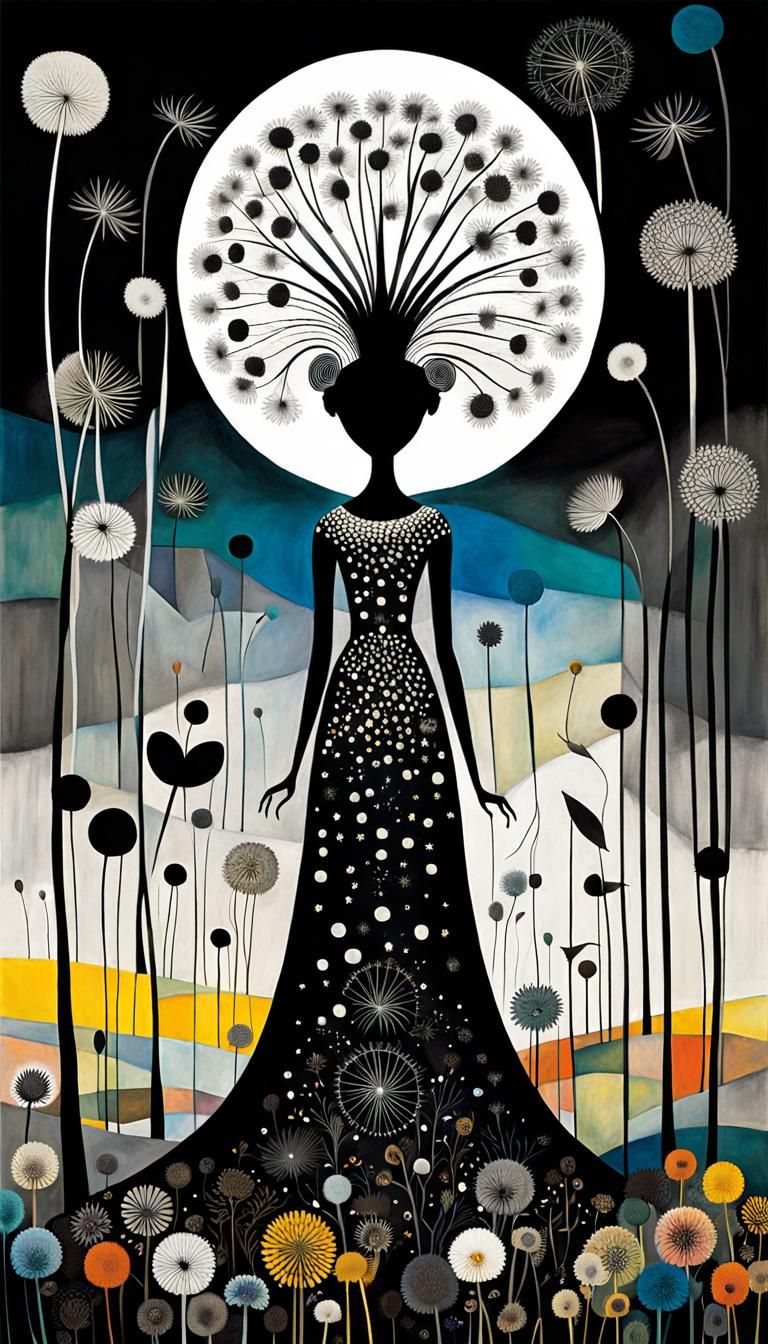 Antlered Fairy Queen in Surreal Dandelion Dreamscape