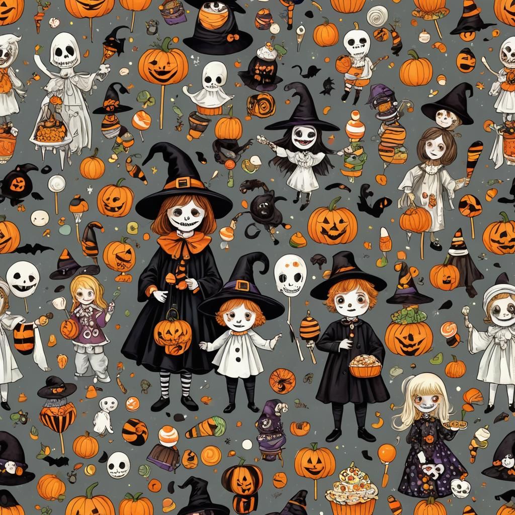 Halloween Night: Children with Sweets