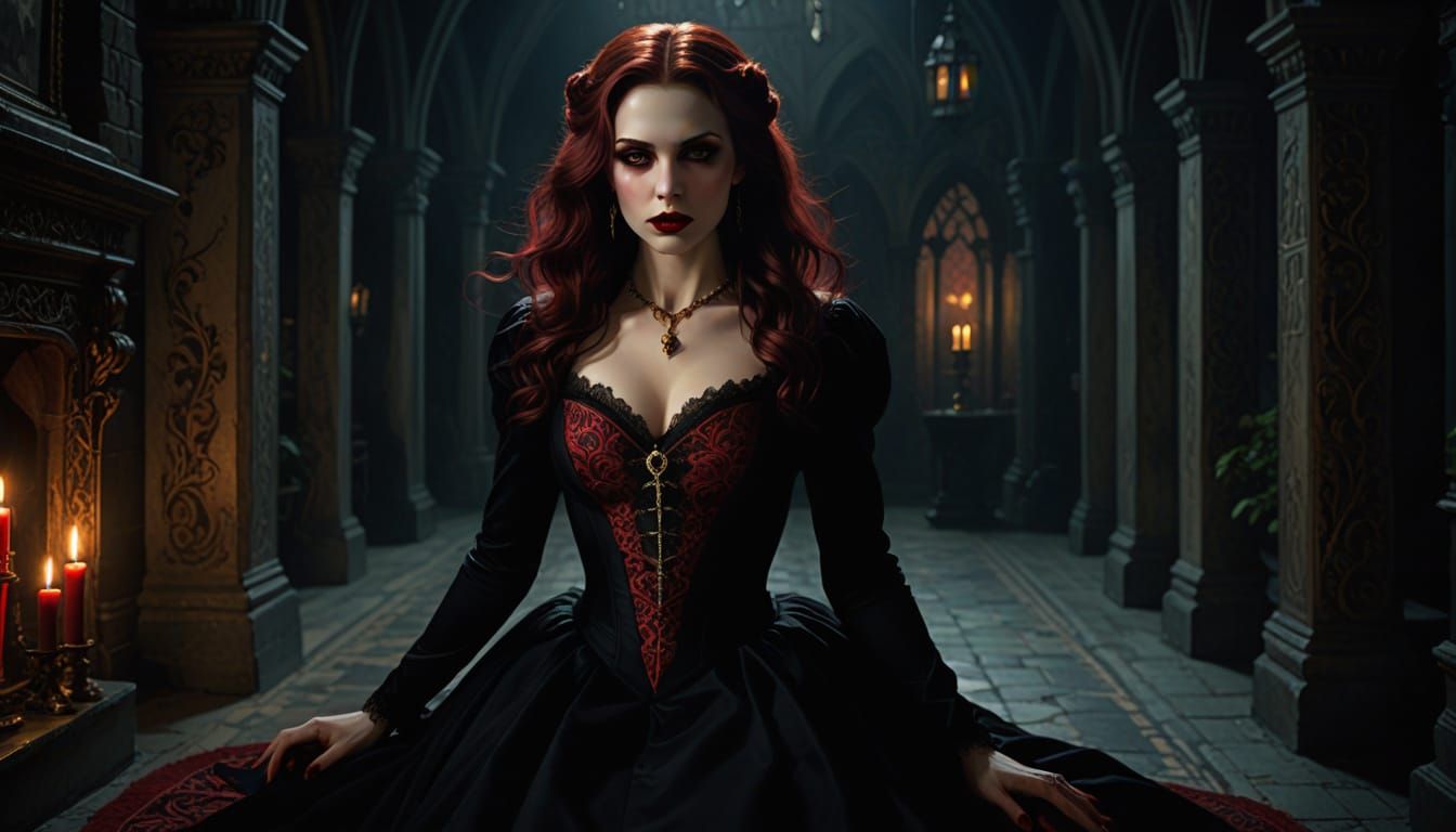 Vampire Femme Fatale Hypnotizes Prey: Gothic Romanticism