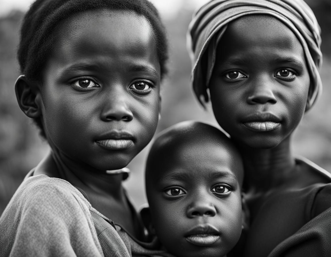 Refugee Family: Black and White Close-Up