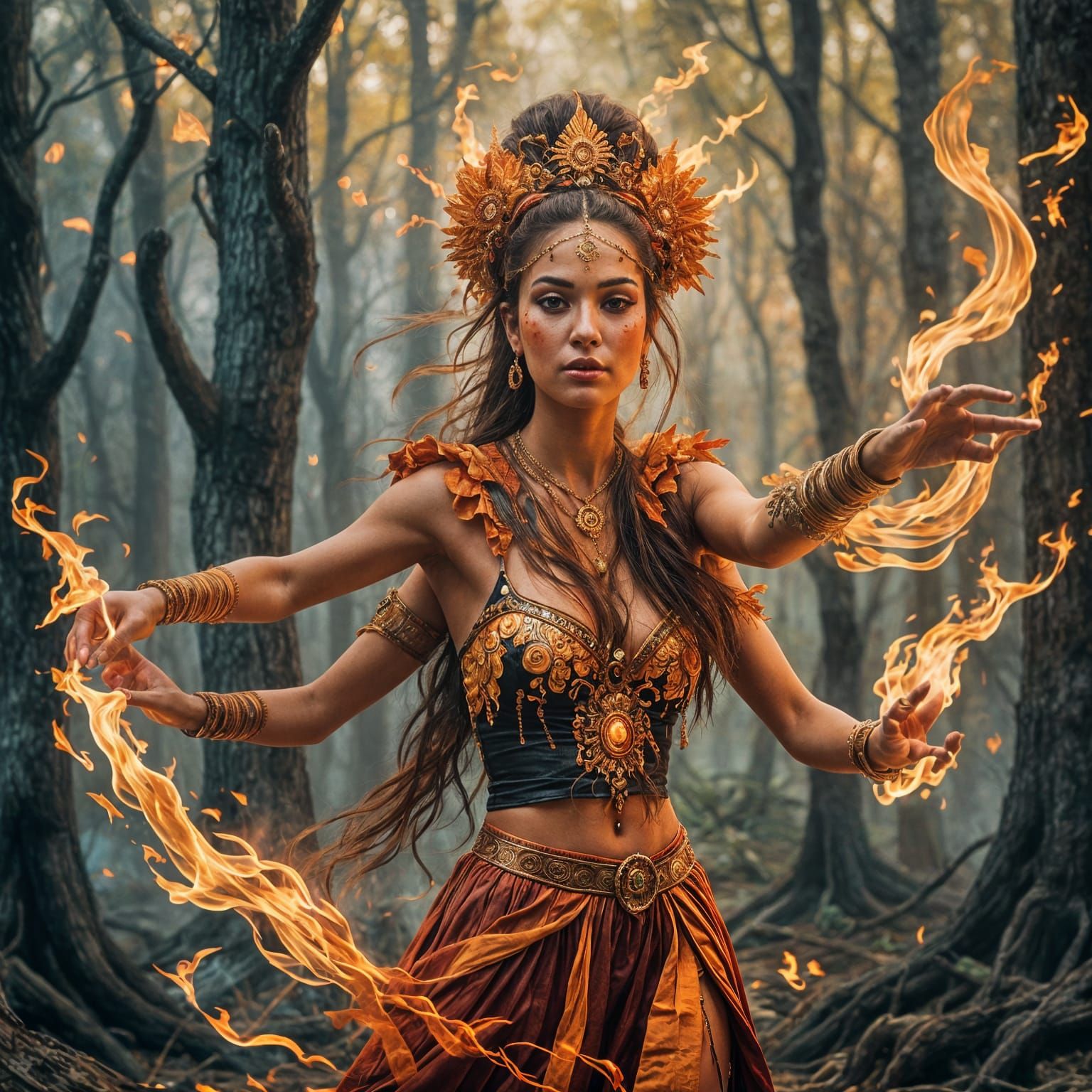Captivating Female Fire Dancer in Motion