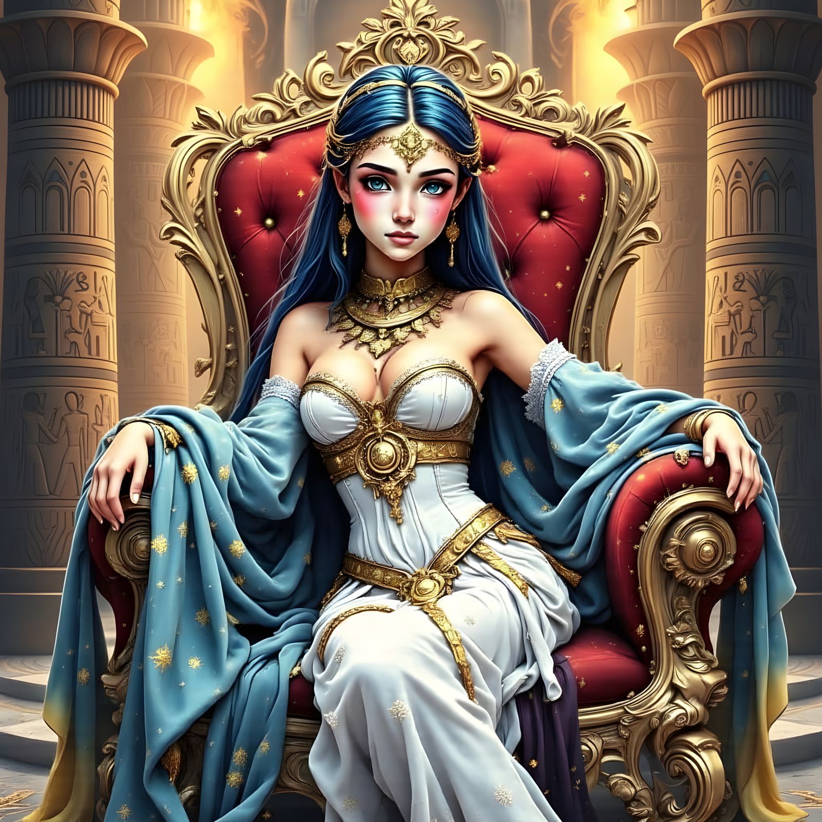 Elegant Egyptian Beauty on Throne in Anime Style