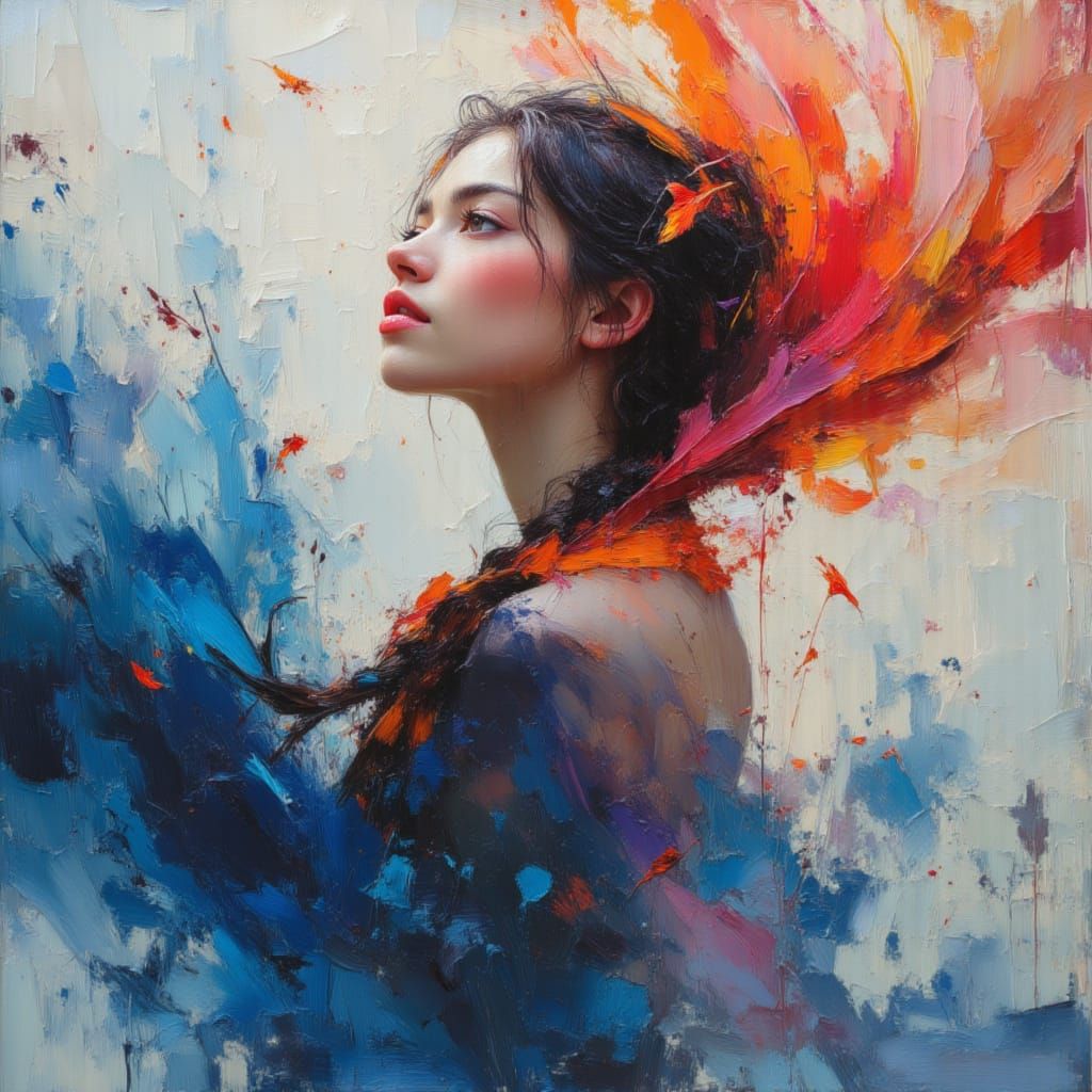 Woman in Veil with Watercolor and Fluid Ink