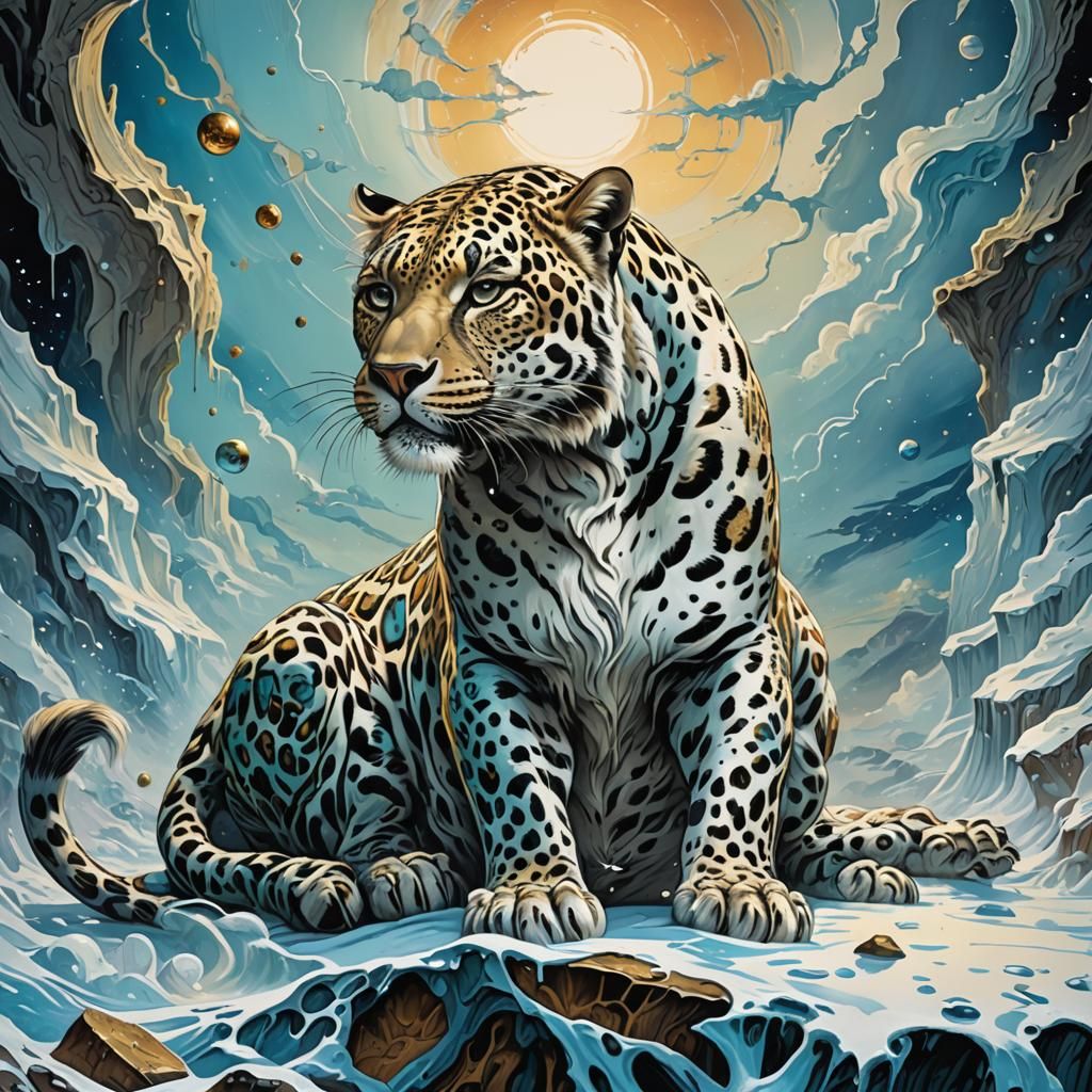 White Leopard in Comic Book Art, Surrealist Style