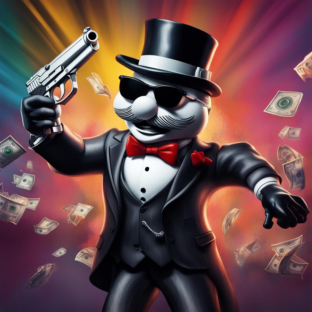 Mr. Monopoly as Gangster in Hyperrealistic Splash Art