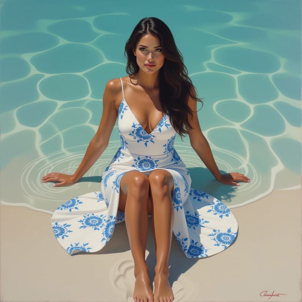 Woman in Ocean, Cressida Campbell Style