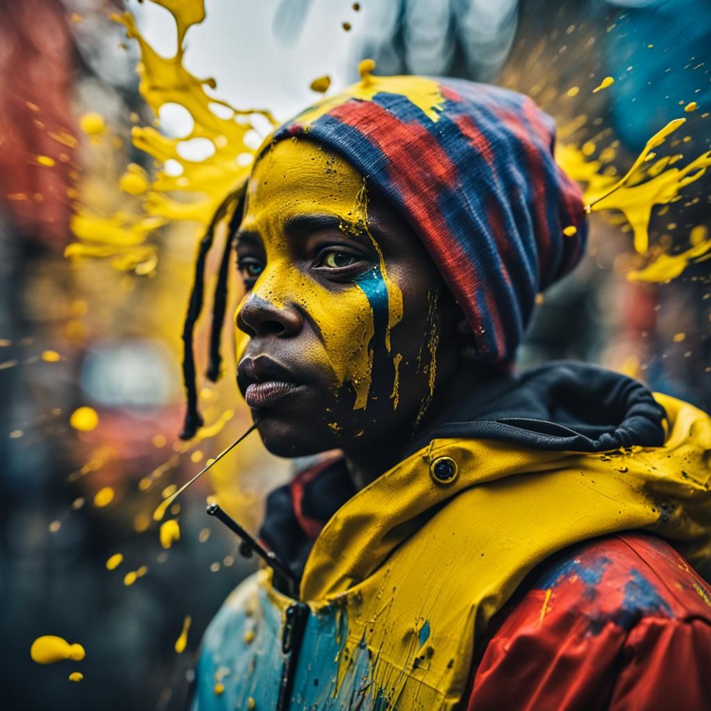 Striking Yellow Paint Portrait in High Contrast