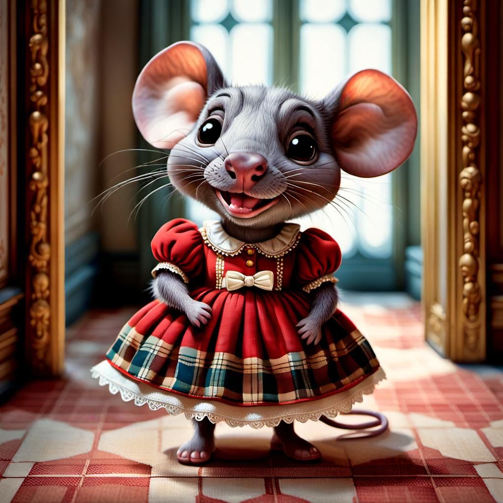 Mouse in plaid summer dress